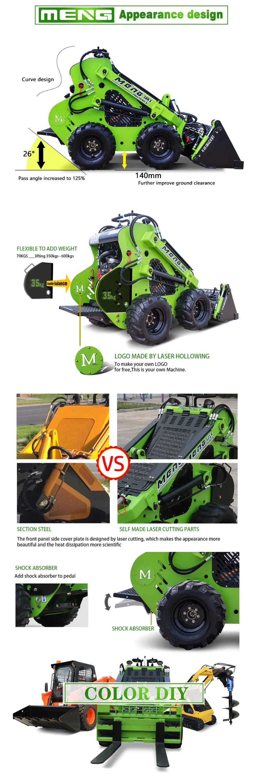 Interchangeable Wheeltrack Stand On Mini Skid Steer Loader With Quick