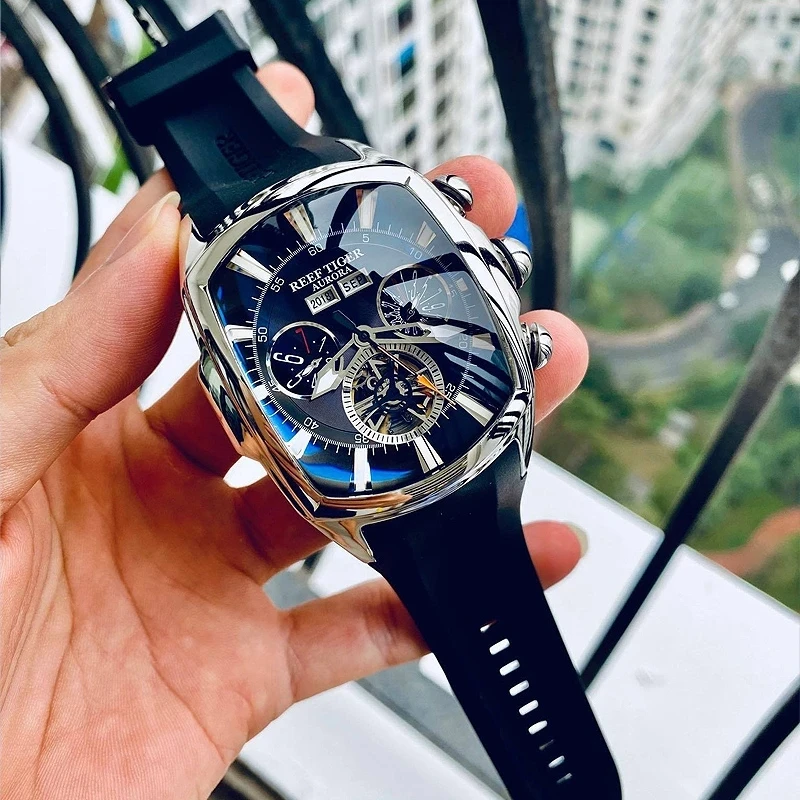 【稼動】REEF TIGER AURORA 腕時計　RGA3069-T REEF TIGER RGA3069 Luxury Men's Watch with Blue Dial, Mechanical