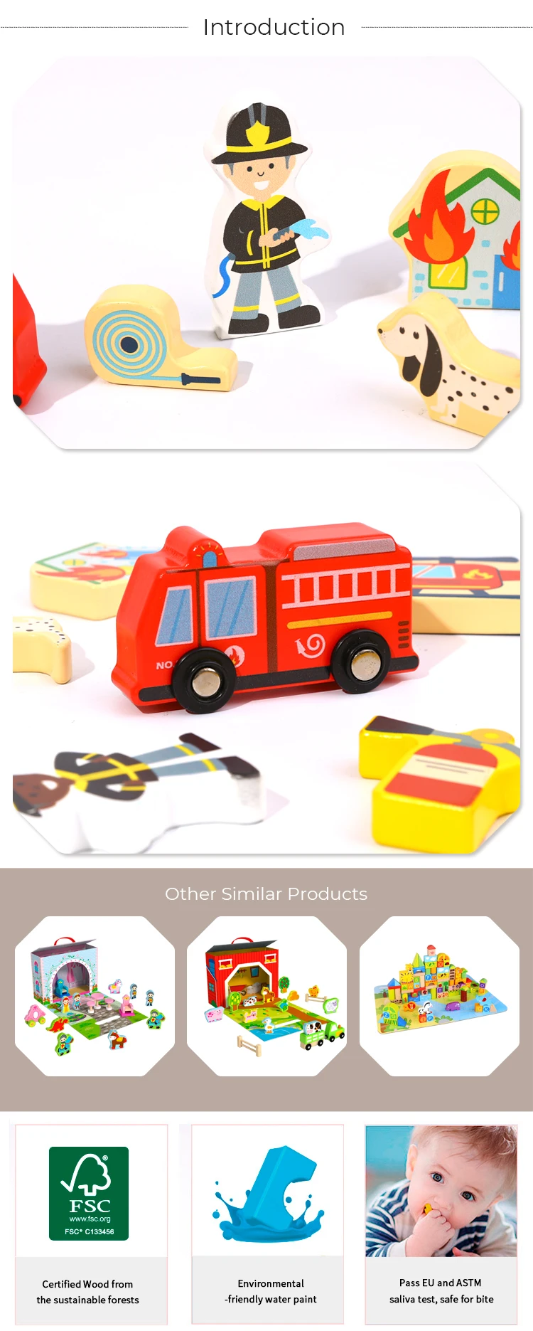 2022 New Design Kids Wooden Educational Fire Station Story Box Toys