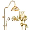 Classic design bath shower copper gold faucet bathroom waterfall shower mixer set