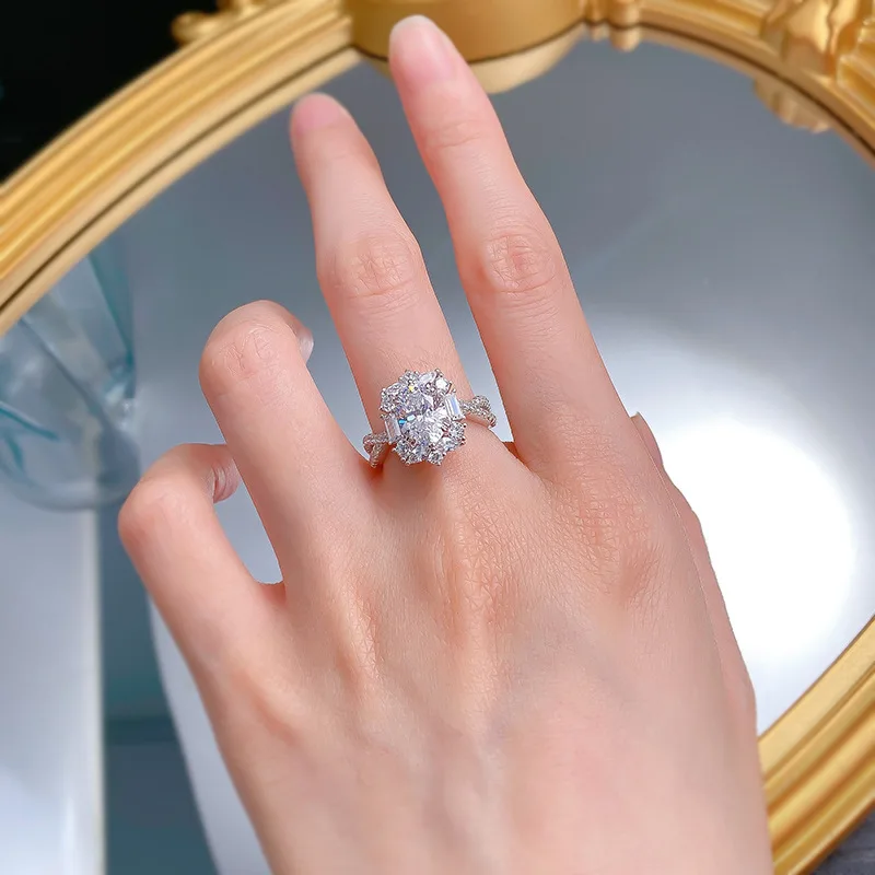 New Ins Style S925 Silver Ring Daily Simple Joker with 7*9 Oval Cut Zircon for Women Lab Diamond Ring