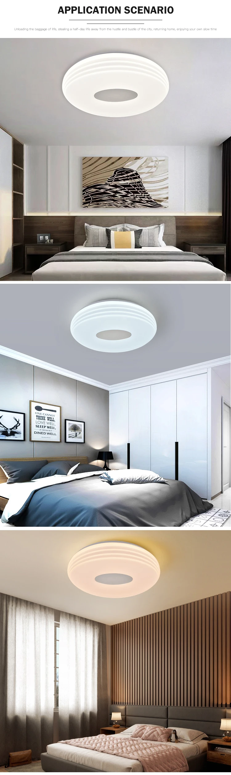 Wholesale price plastic iron modern 2.4G dimmable bedroom decorative round led ceiling light