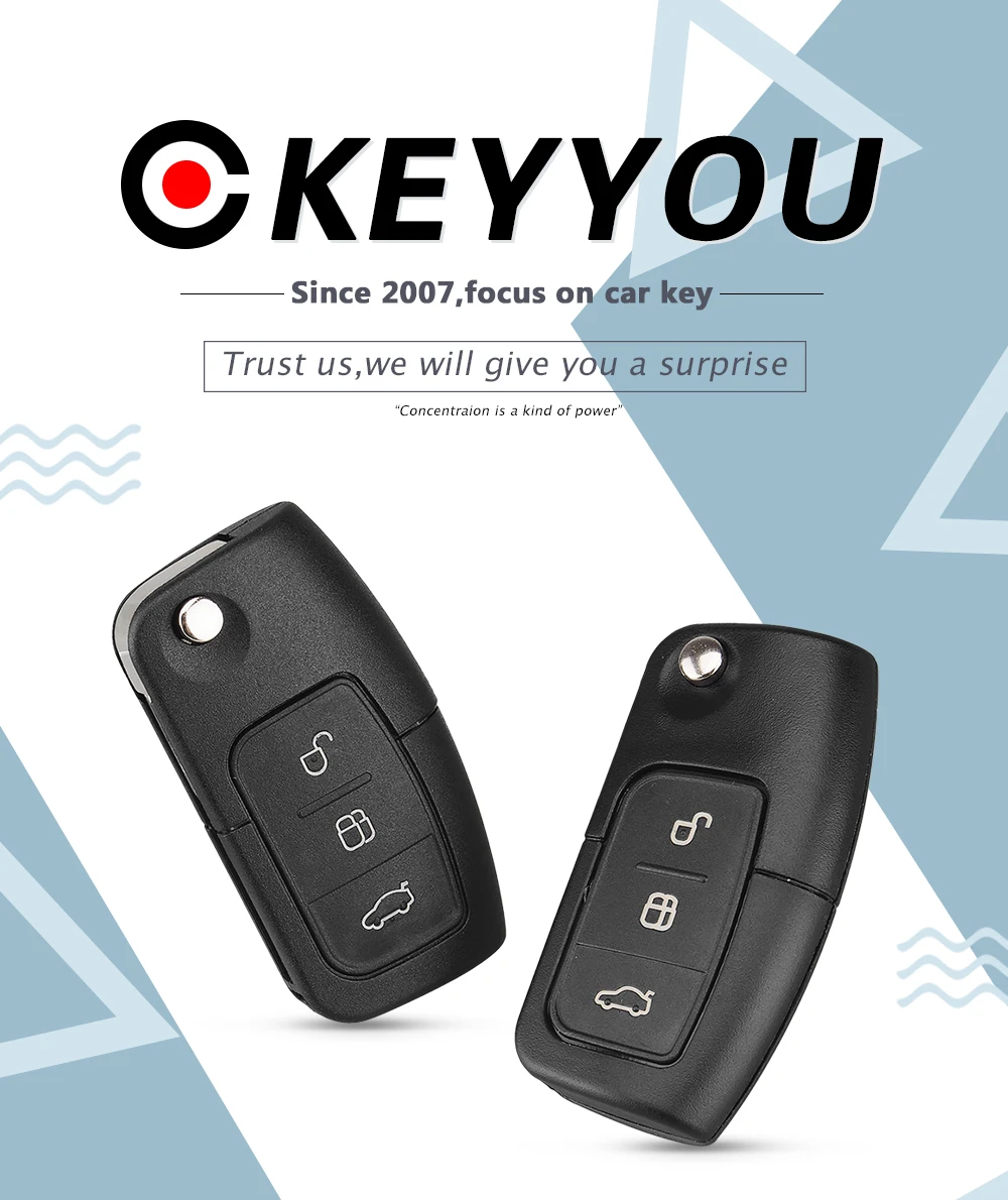 3 Button 433MHZ Flip Remote Control Car Key for Ford Focus 2 3 mondeo Fiesta
