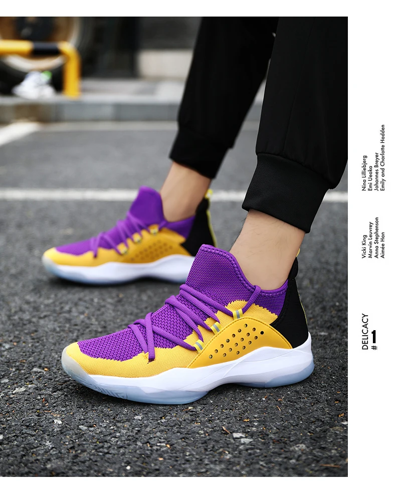 New High Top Basketball Shoes Men Breathable Knit Upper Fashion