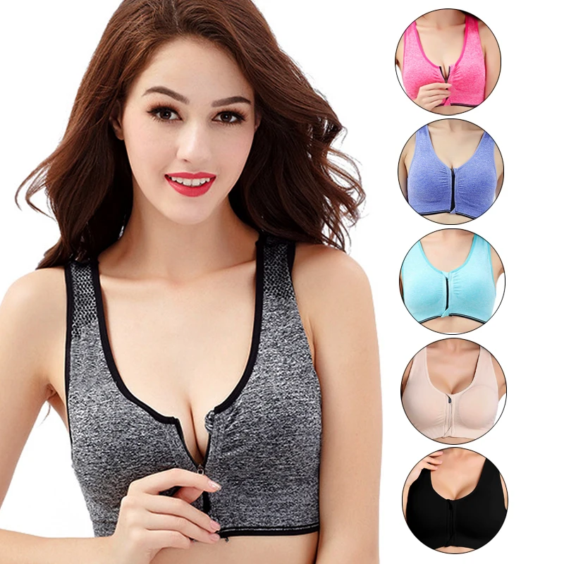 Women Zipper Push Up Sports Braspadded Wirefree Shockproof Gym Athletic Running Active Bra Yoga 9829