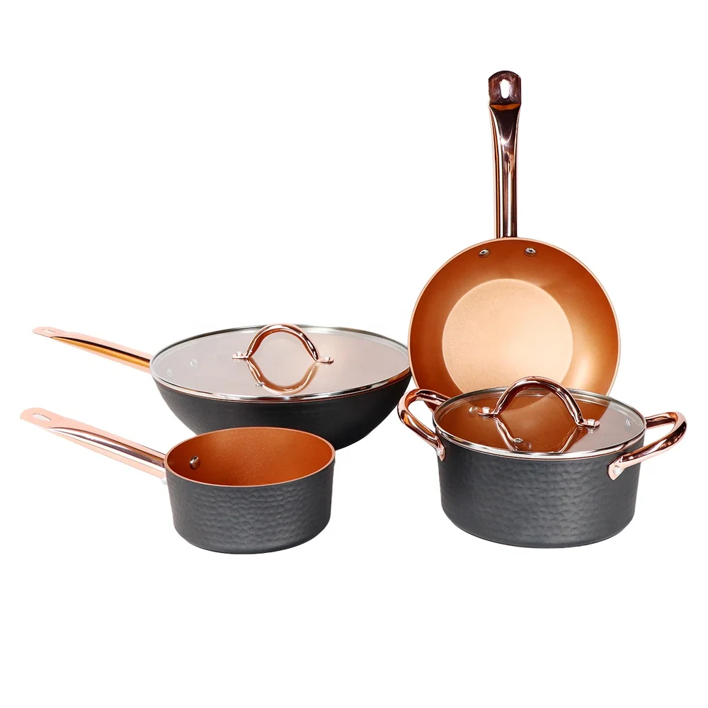 Durable Aluminum Cookware Copper Hammered Electroplate Stainless Steel