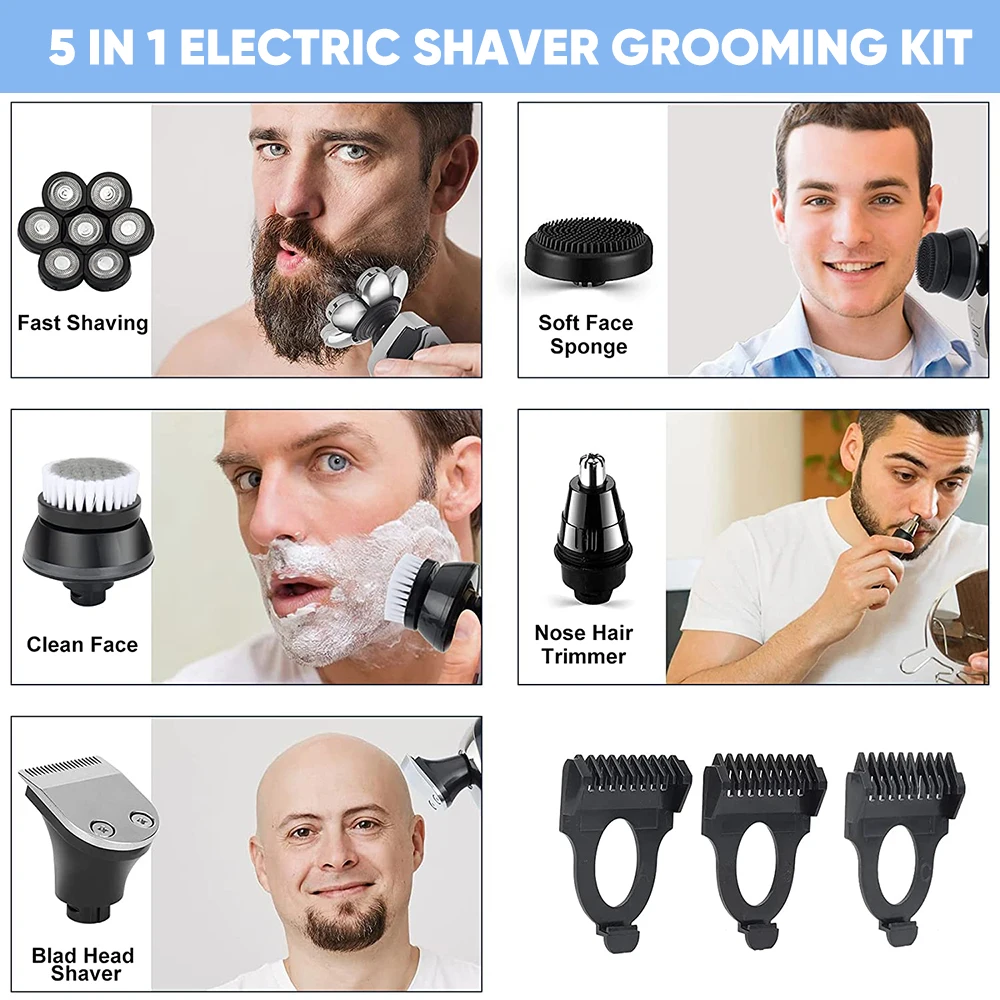 7d Shaver Electric Rechargeable Headshaver Waterproof Rotary Razor