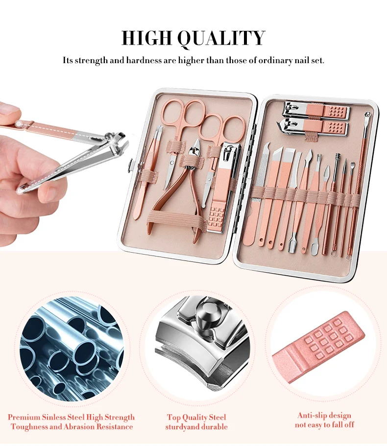 product hot popular professional stainless steel manicure set nail clippers pedicure tool kit 18 pieces for girl-2