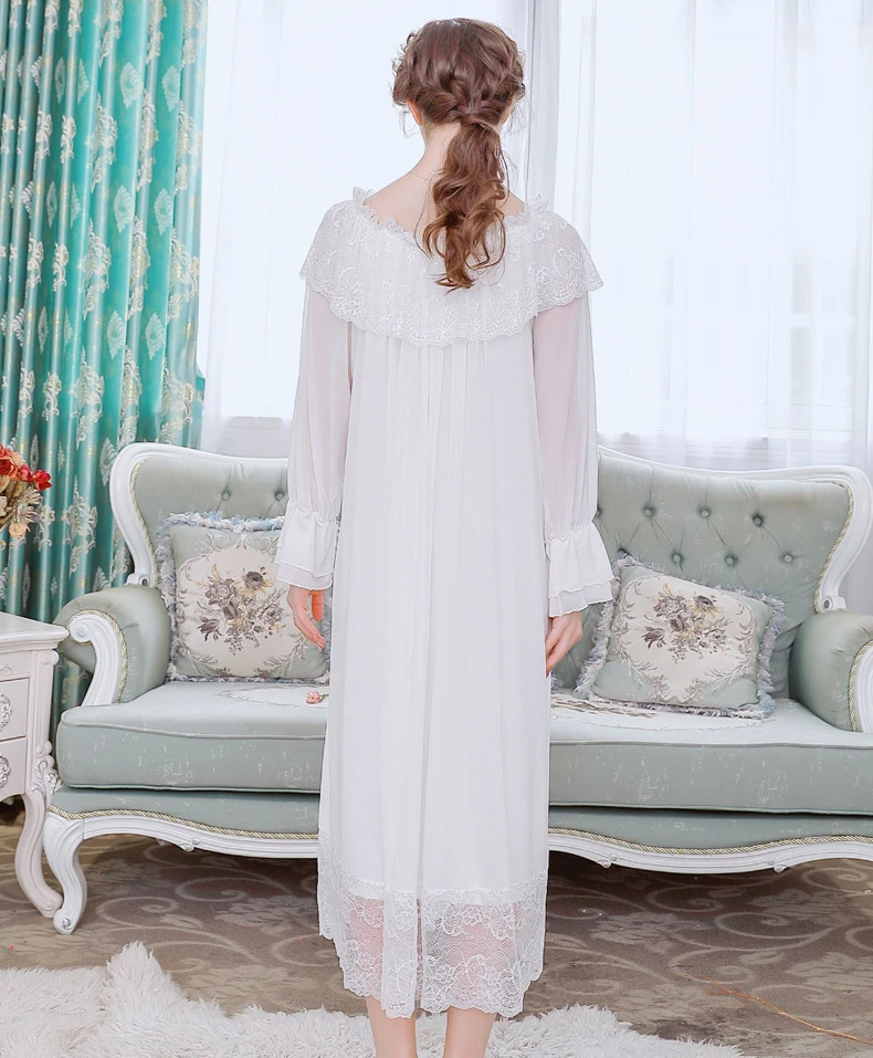 Wholesale Romantic Vintage Sleepwear Plus Size Long Sleeve White Cotton ...