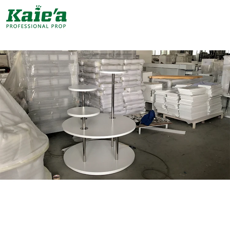 White Modern Retail Round Tiered Display Showcase Table For Boutique ...