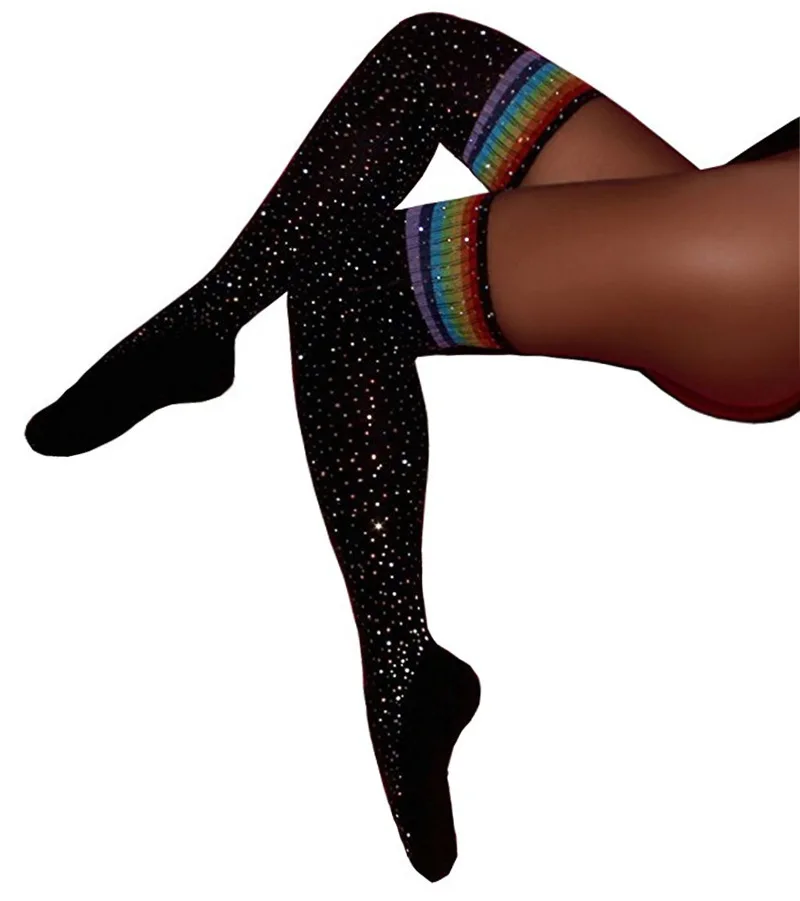 Sexy Night Club Socks Disco Dance Thigh Drilling Shiny Rhinestone Over