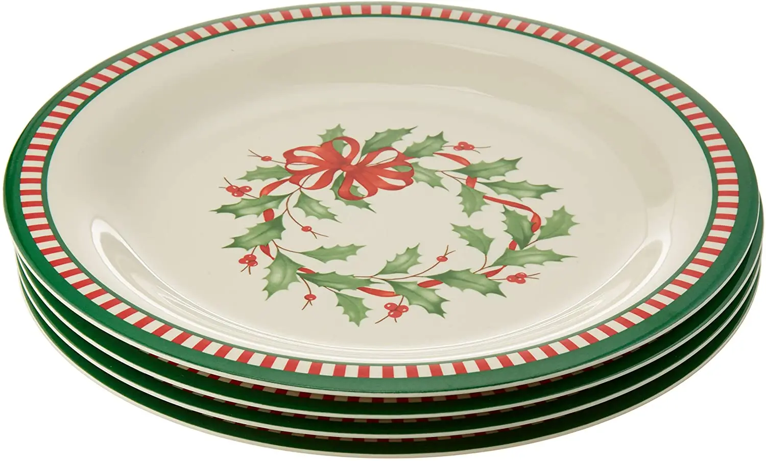 Christmas Melamine Tableware Set 4piece Striped Dinnerware Bamboo