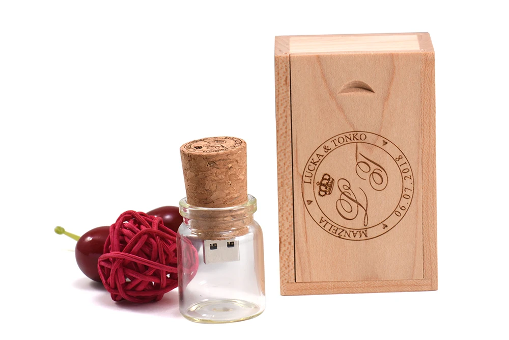 USB 3.0 wooden slider box + drift bottle model USB flash drive 4GB 8GB 16GB 32GB 64GB 128GB Pendrive stick Custom LOGO - ANKUX.COM