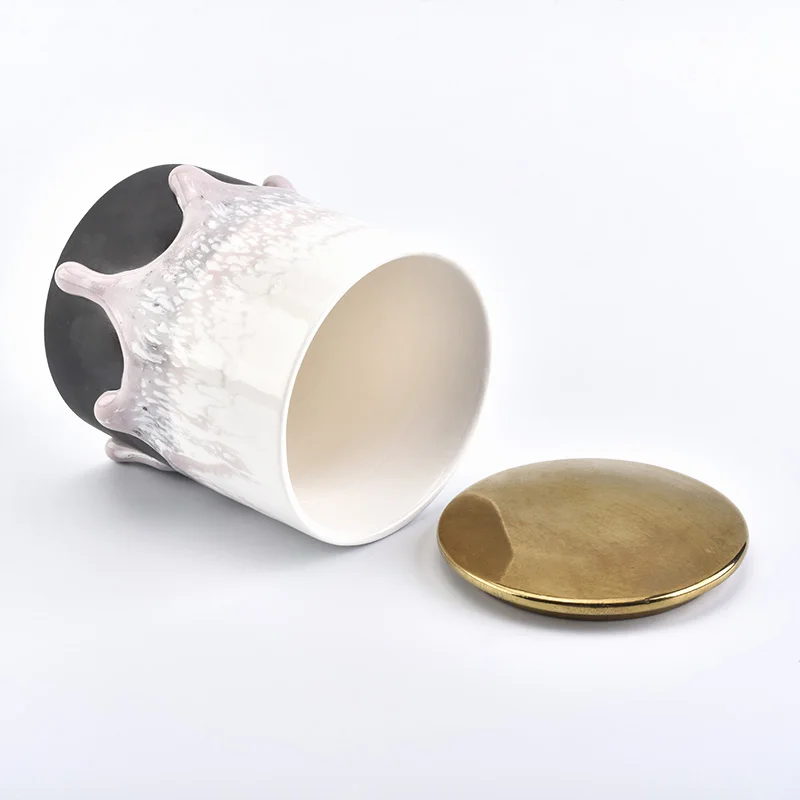 Wholesale Ceramic Candle Holder with Copper Metal Lid Overflowed Milk Home Decoration