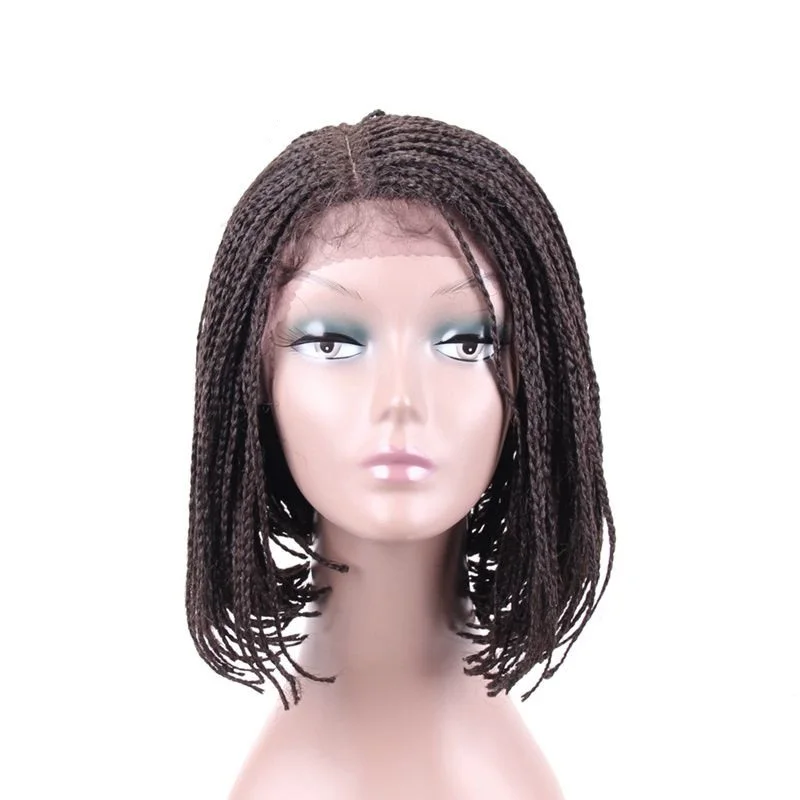 Cheap African Full Short Box Braided Wig Lace Front Synthetic Braid Wig