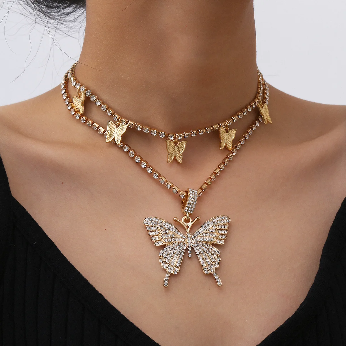Clearance Paymenow Women Necklace Jewelry Crystals Butterfly Necklace Elegant Rhinstone Chain Gifts for Her Girlfriend Mom 