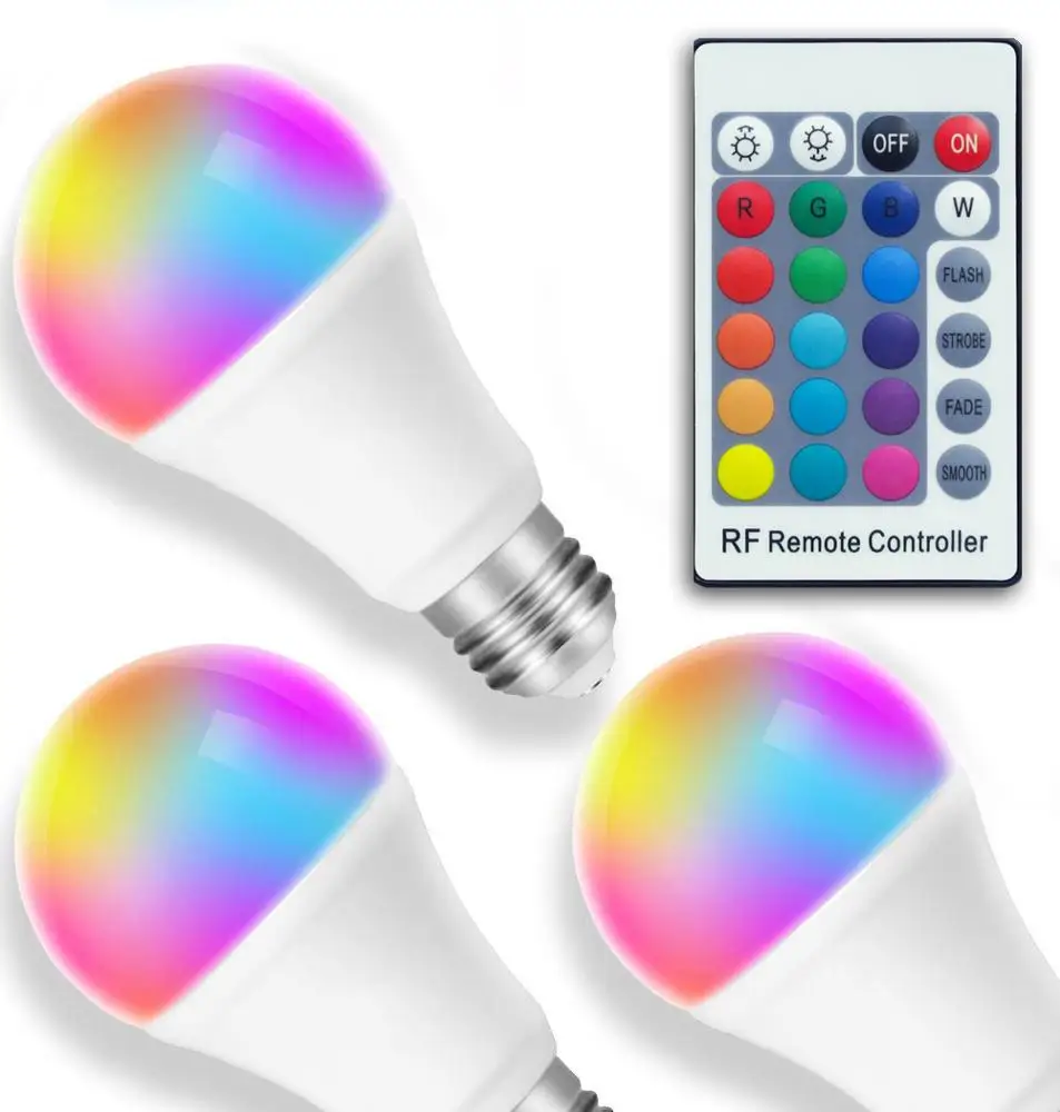 A60 E27 RGB Color Changeable Lamp Dimmable Led Bulbs Rechargeable Lights Remote Controling Lights
