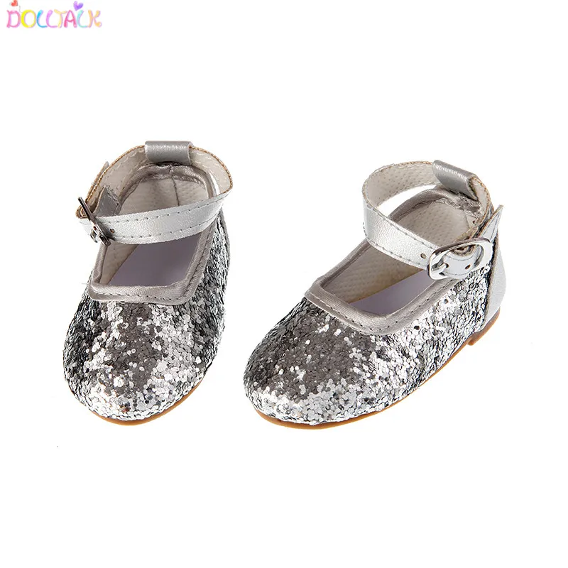 
Amazon Hot 18- inch American Doll Silver Sequins Soft Dance Shoes Doll Shoes 