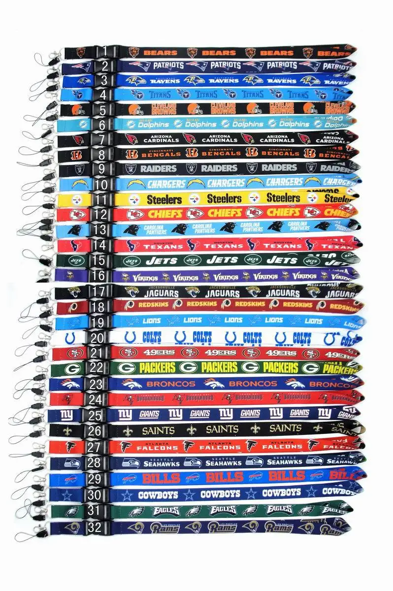 Premium Usa Nfl Logo Neck Lanyard 2 Sides 32 Football Teams Key Chain