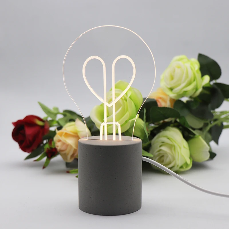 2020 New Design USB Charge 3D Mood Light LED Cement Base Bedside Lamp With Acrylic Sheet