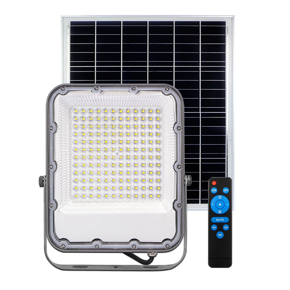 KCD 5years warranty sport ground warehouse delicate appearance wholesale price 100w solar flood lights with remote control