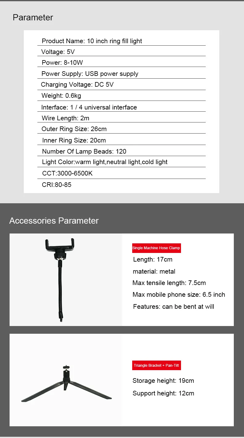 10 Inch Led Selfie Photographic Lighting Dimmable Selfie Ring Fill Light With Tripod Stand Ring Light