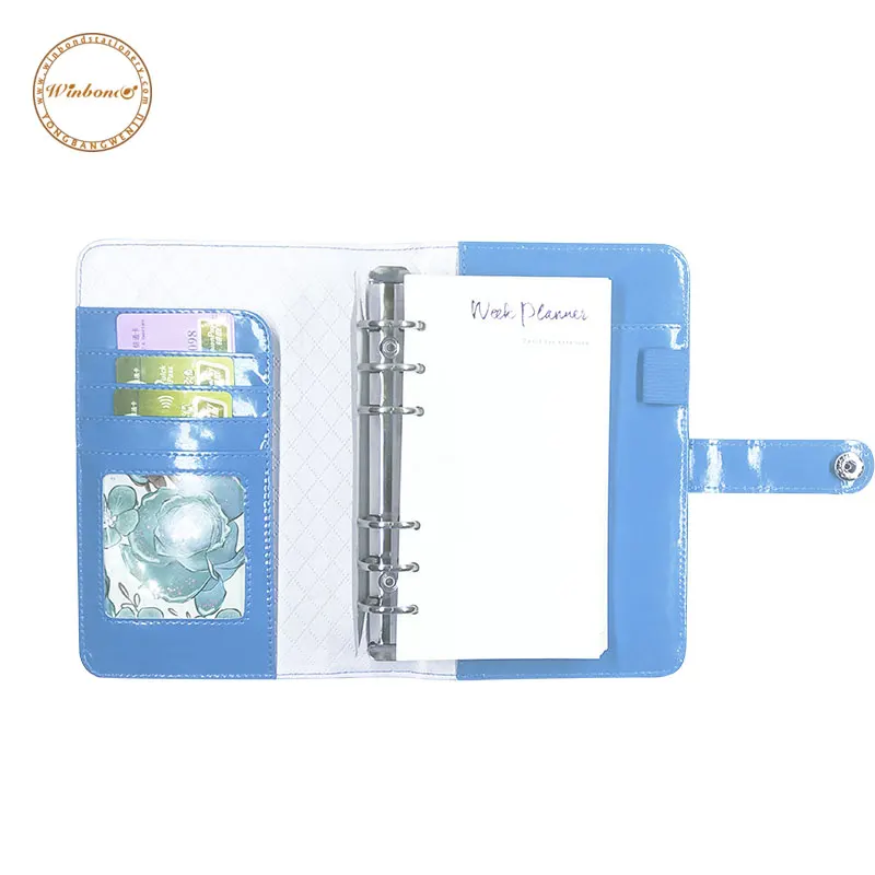 Promotional and popular vegan leather planner agenda A6 size and 6-ring binder with a pen holder
