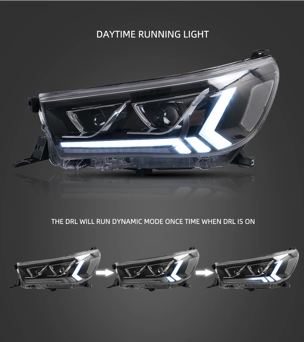 VLAND Factory For Car Headlight For Hilux 2015-UP LED Head Lamp With Plug And Play With Moving Signal