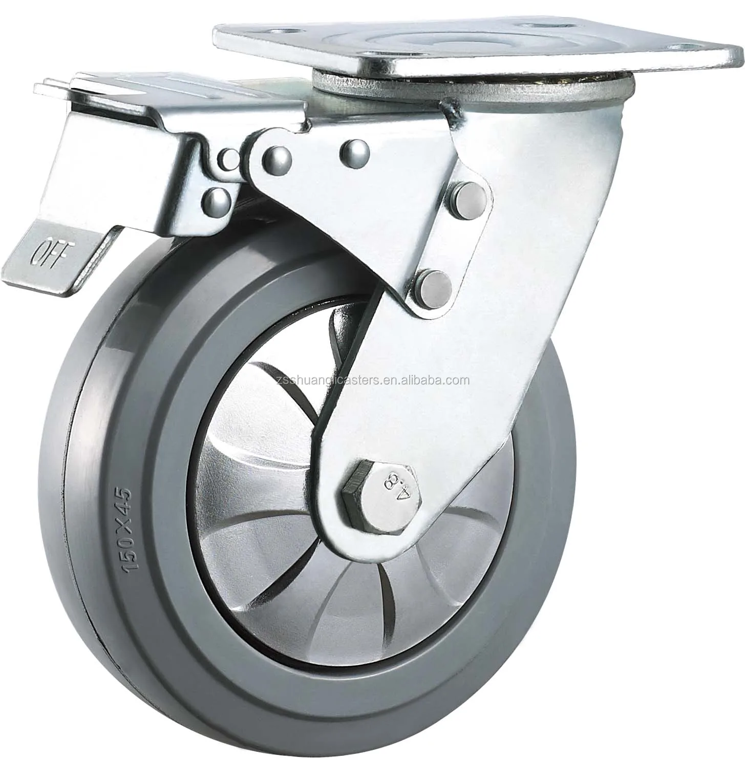 Trailer Wheel Swivel Rubber Hospital Caster Heavy Duty 200mm Ball Bearing 2" (50mm ) Galvanized
