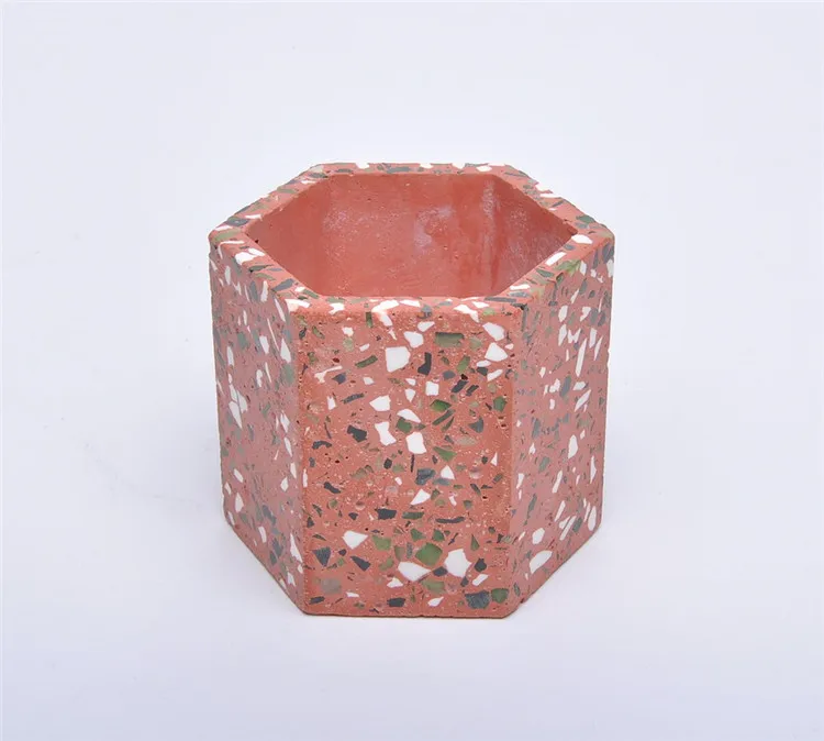 现代热卖水磨石花盆新奇花园独特的六角形花盆