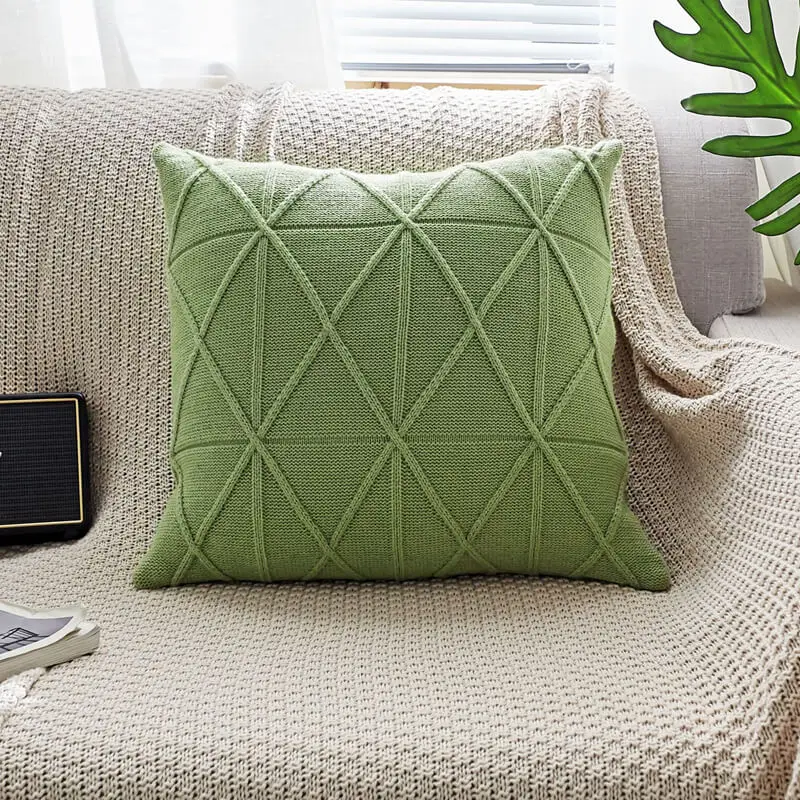 我@ 家居纯色北欧几何针织沙发枕头套