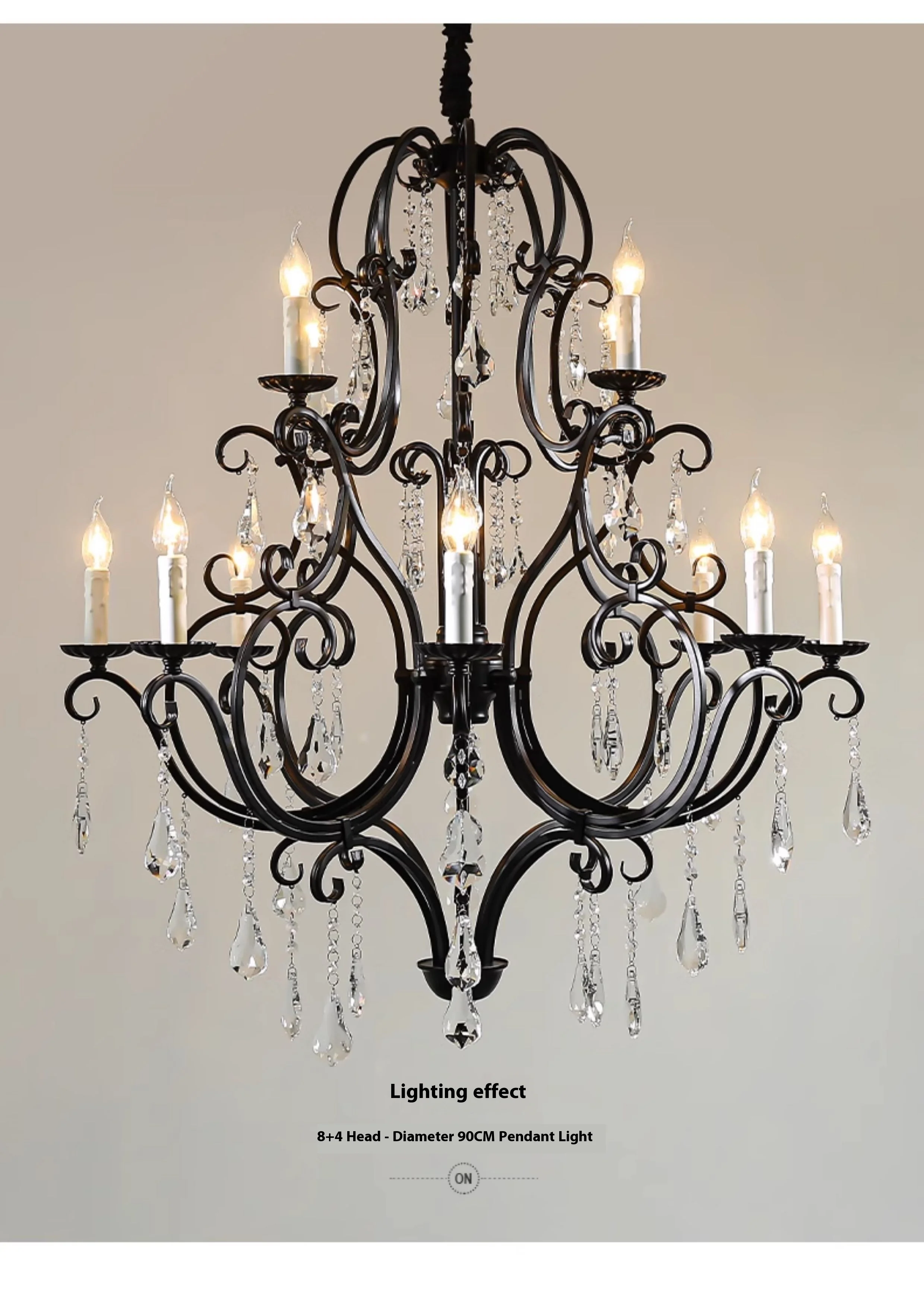 product large vintage retro brass black metal crystal chandelier customized home decor pendant light-15