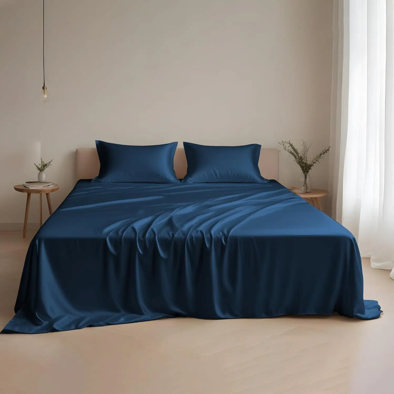 Luxury Premium 3-Piece Navy Blue Lyocell Bedding Set Breathable Cooling Tencel Sheets with Deep Pockets Luxury Premium Bedding manufacture