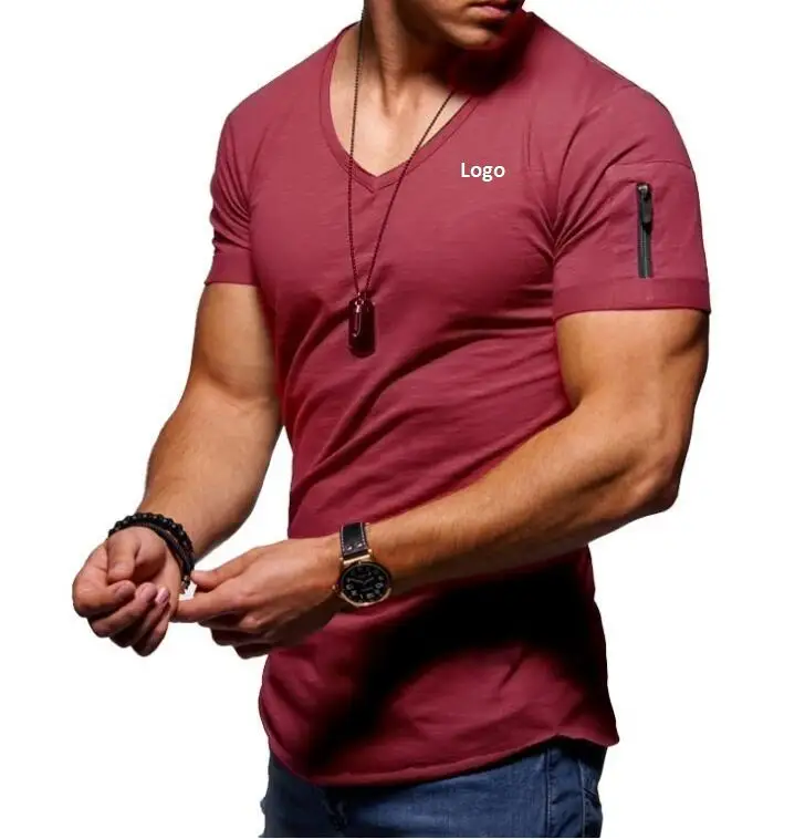 

Fashion V-neck Slim Bottoming Shirt Cotton Casual T-Shirt Men's Gym Short Sleeve Sweatshirt, As picture