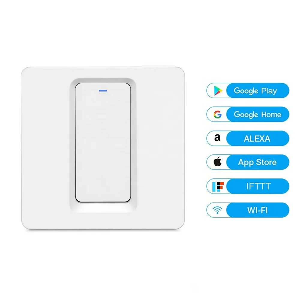 
Amazon Alexa Voice Control EU Standard Wall Smart Light Wifi Switch Press Button 1 Gang Smart Touch Wi-fi Wireless Power Switch 