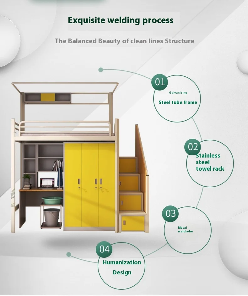 product modern design multifunctional iron high low bunk bed college dormitory and apartment bed with desk for school-6