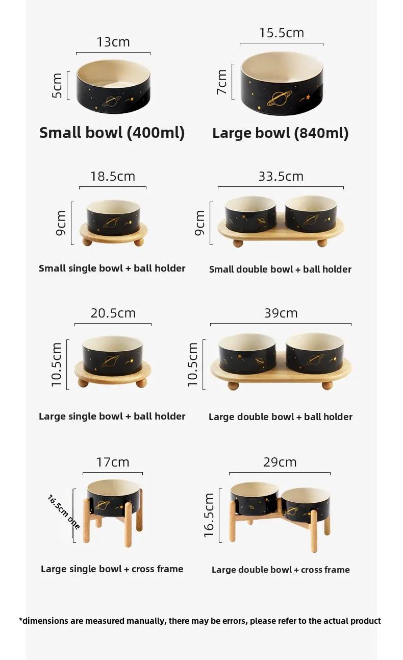 Ceramic Double Dog/Cat Food Bowl Protective Rack High Foot Design Solid Pattern Eco-Friendly Cervical Spine Protection Pet Water