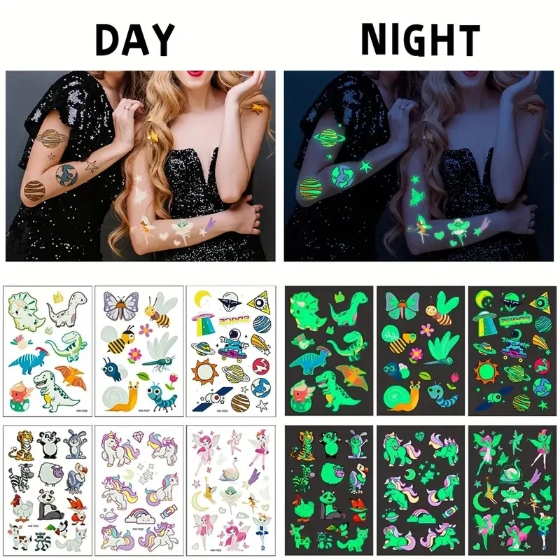 30 Sheets Luminous Tattoos,Mixed Styles Temporary Tattoo Stickers ...