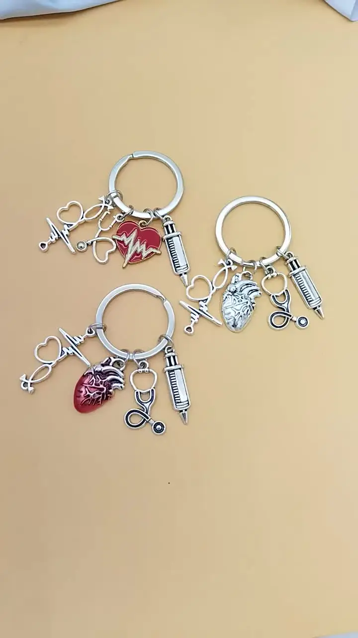 1PC Zinc Alloy Retro Syringe Stethoscope Heart Brain Heart Charm