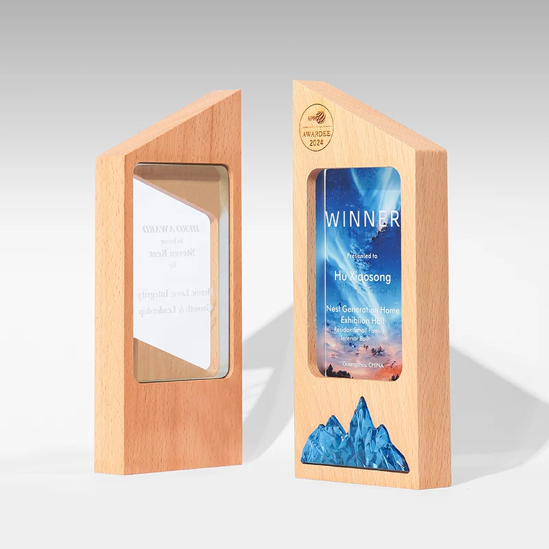 Customized Crystal Glass Plaque Wooden Base Polished UV Laser Printed Sports Themed Business Trophy New Customized Trophy manufacture