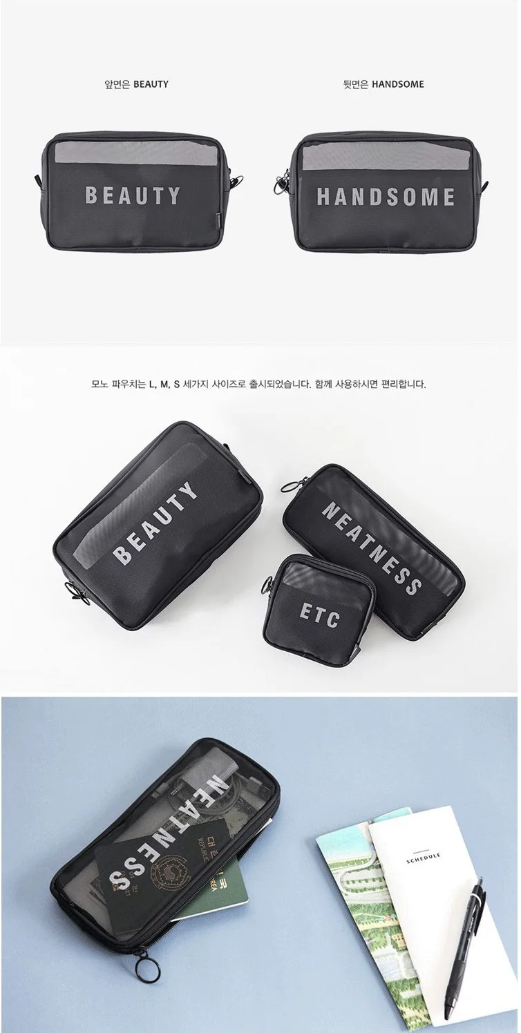 Custom Black Travel Mesh Toiletry Bag Set 3 Pcs Mesh Makeup Pouch