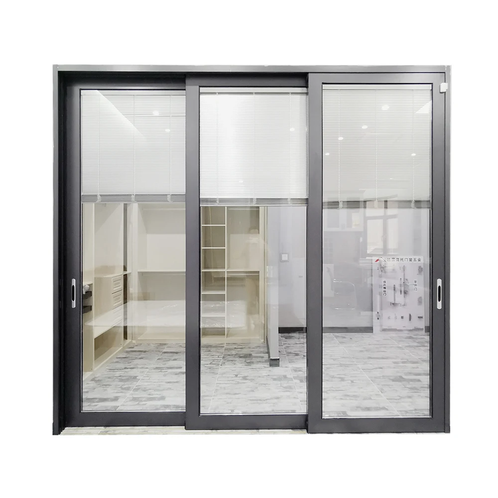 Aluminum sliding glass doors with built in blinds between glass in dubai