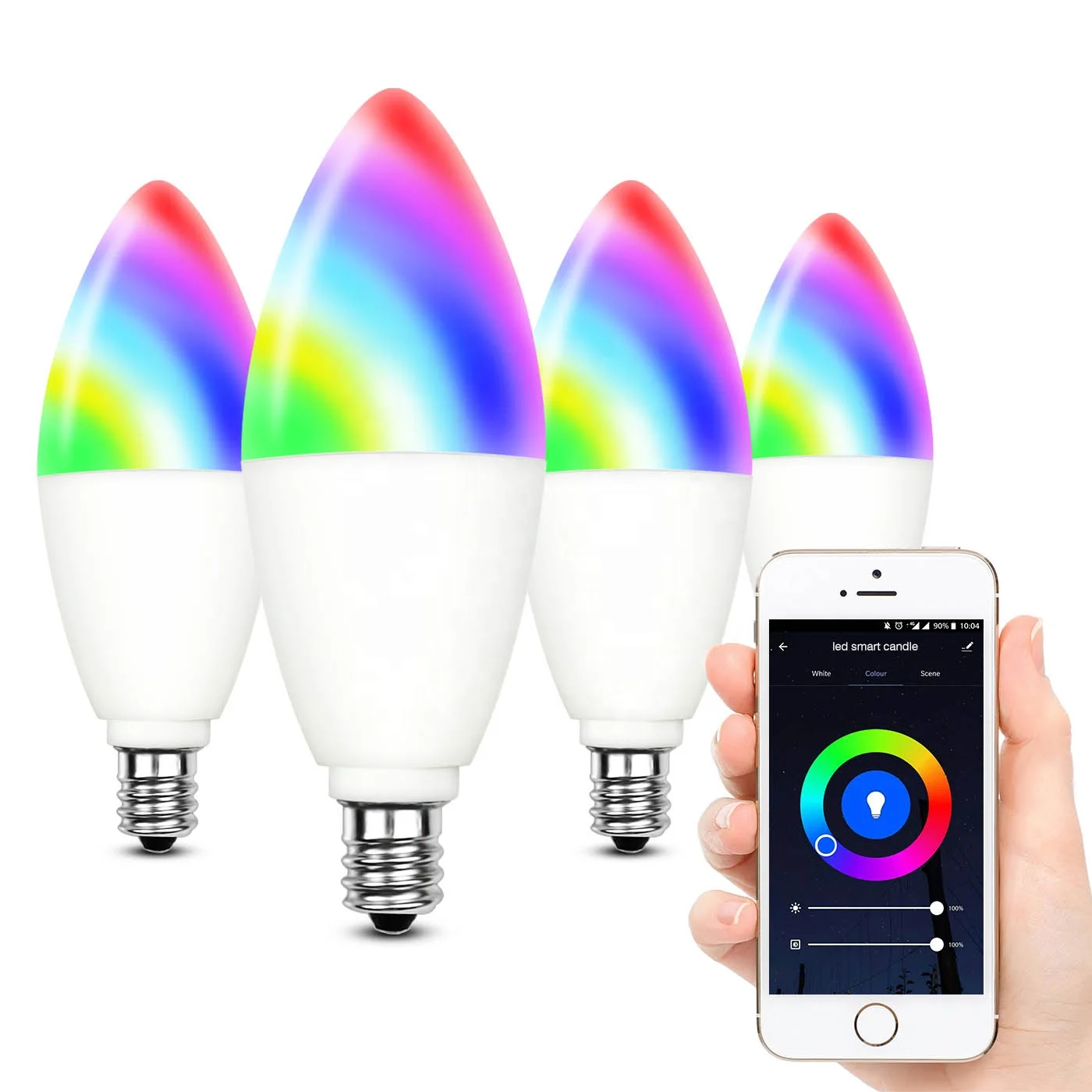 WIFI Control Smart LED Light Candle Bulb 5W 400lm E14/E12  RGB+2600-6000k Color Changing Work with Alexa and Google