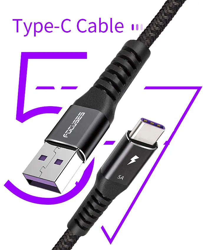 Plein compatible universel pour le type de Cabo de données d'OPPO VOOC 6A QC USB-C de palladium superbe de C pour Samsung pour le câble de remplissage rapide de Huawei FCP 5A