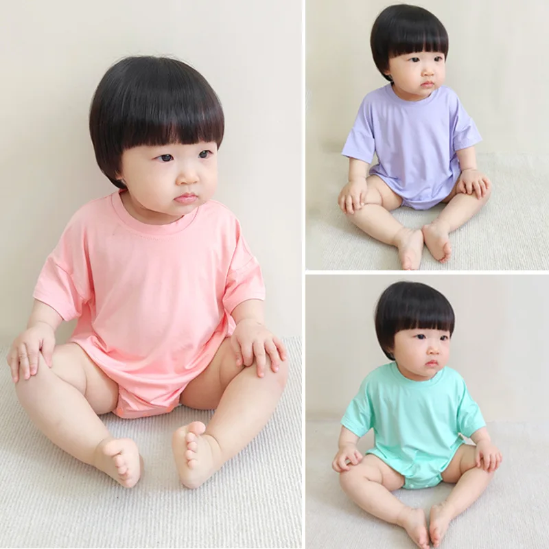 Wholesale Blank Clothes Baby Bubble Romper Bodysuit Summer Short Sleeve Modal Blank Oversized