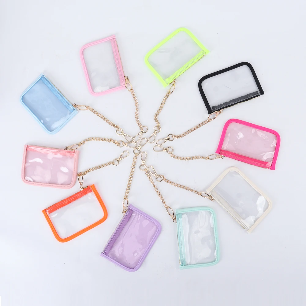 Custom Small Wallet Plastic Transparent Mini Pvc Zipper Keychain Credit Card Holder Coin Purse Card Holder Clear Coin Purse