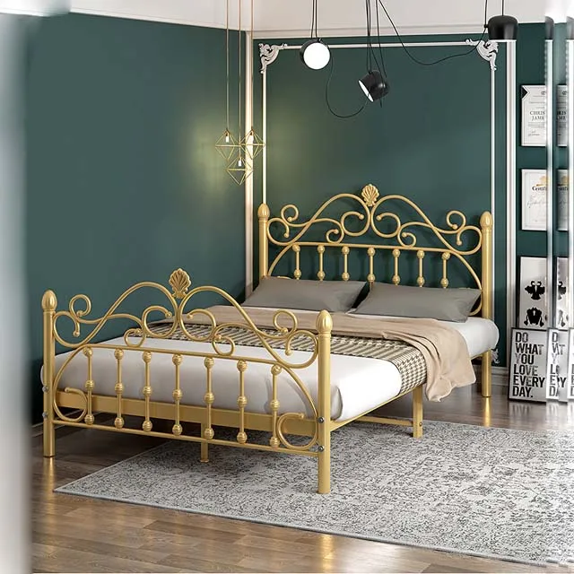 美丽的金色特大号金属床卧室家具