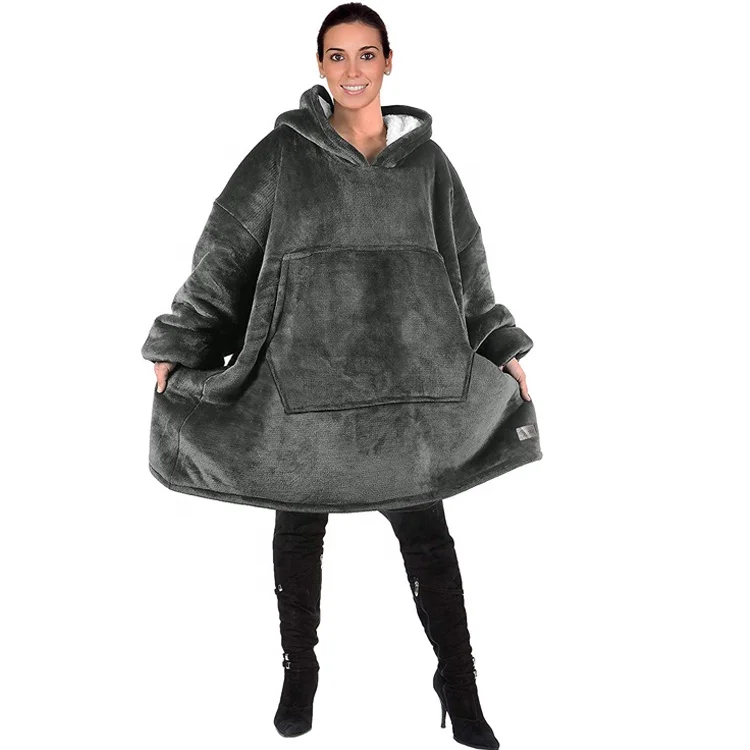 Custom Wearable Comfy Winter Adult Oversized Sherpa Blanket Hoodie