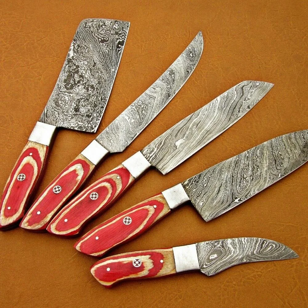 Damascus Steel Kitchen Knife Set With Pakka Wood Handles - Premium ...