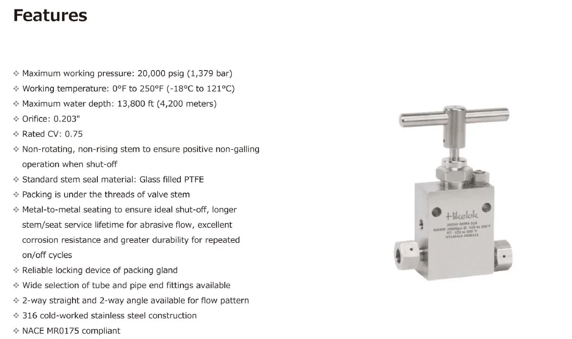 Swagelok Type High Pressure Subsea Valve Stainless Steel Offshore Valve ...